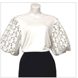 Marc New York White Sheer Embroidered Puffy Short Sleeve T Shirt NEW WITH TAG